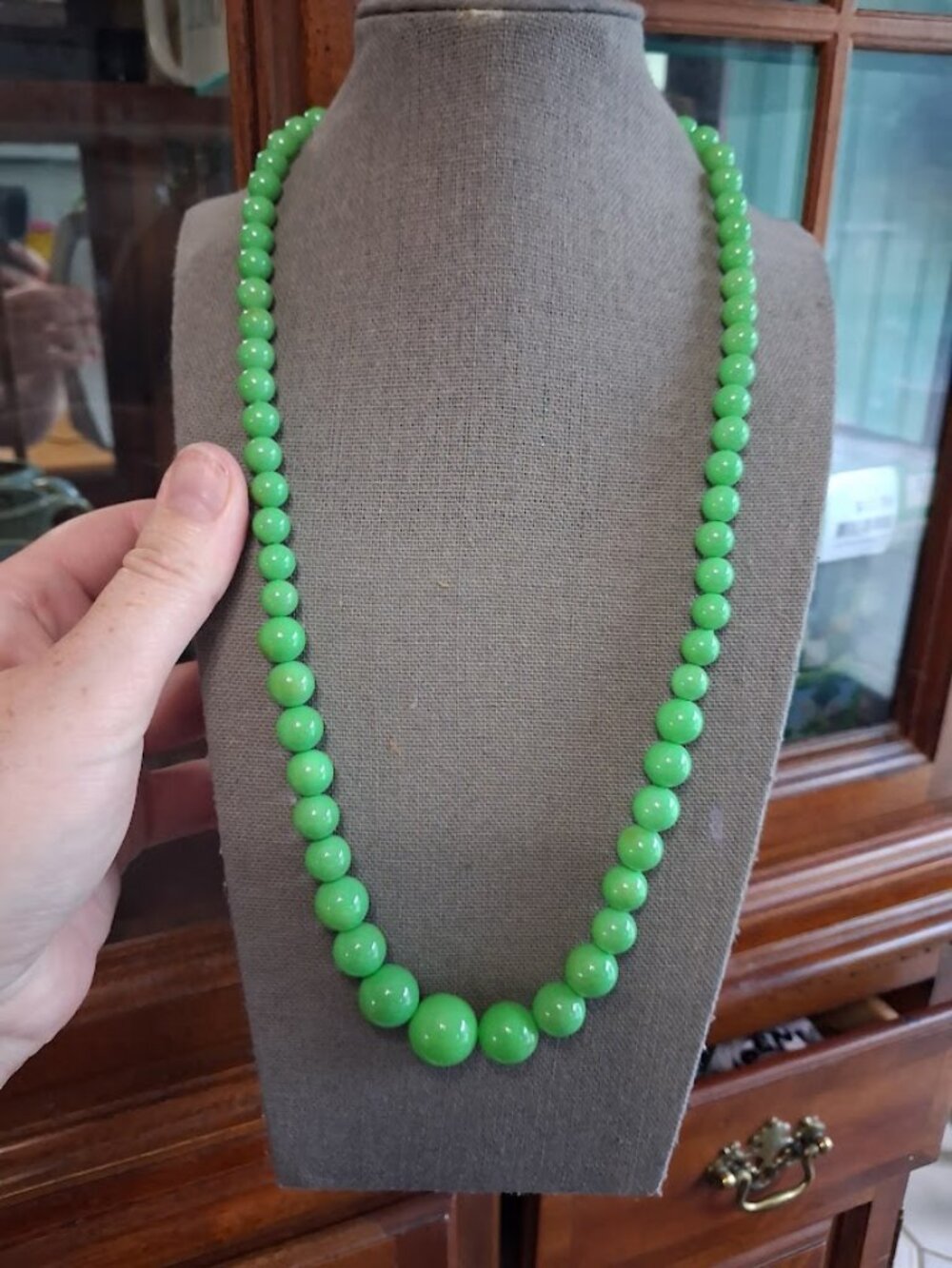 22 inch Green beaded necklace